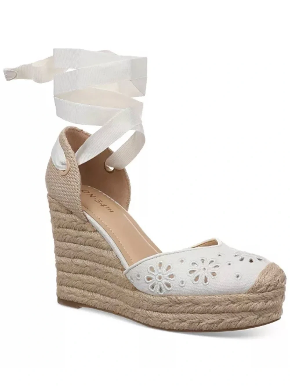 White Eyelet Lace-Up Espadrille Platform Wedge Sandals